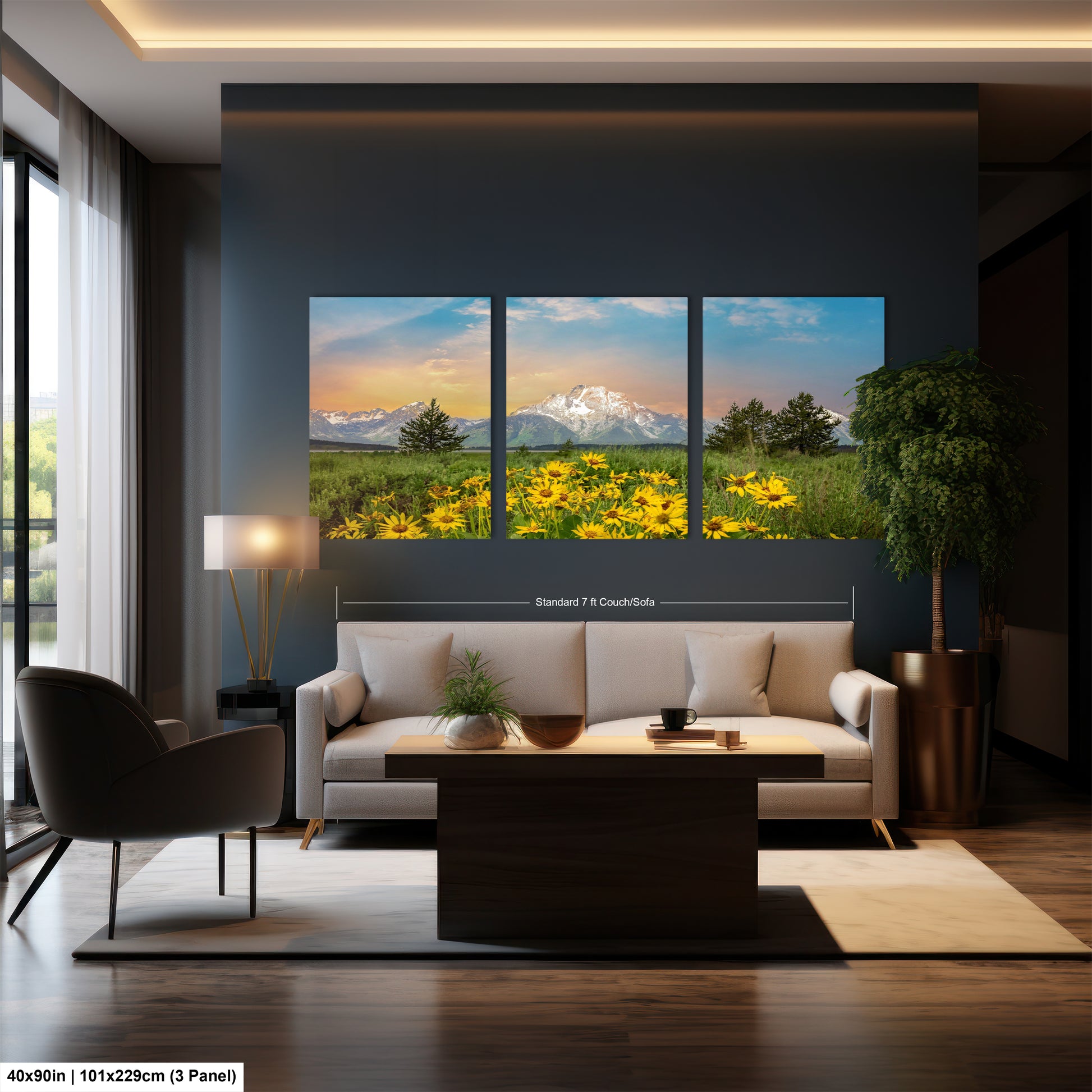 a living room filled with furniture and a large window