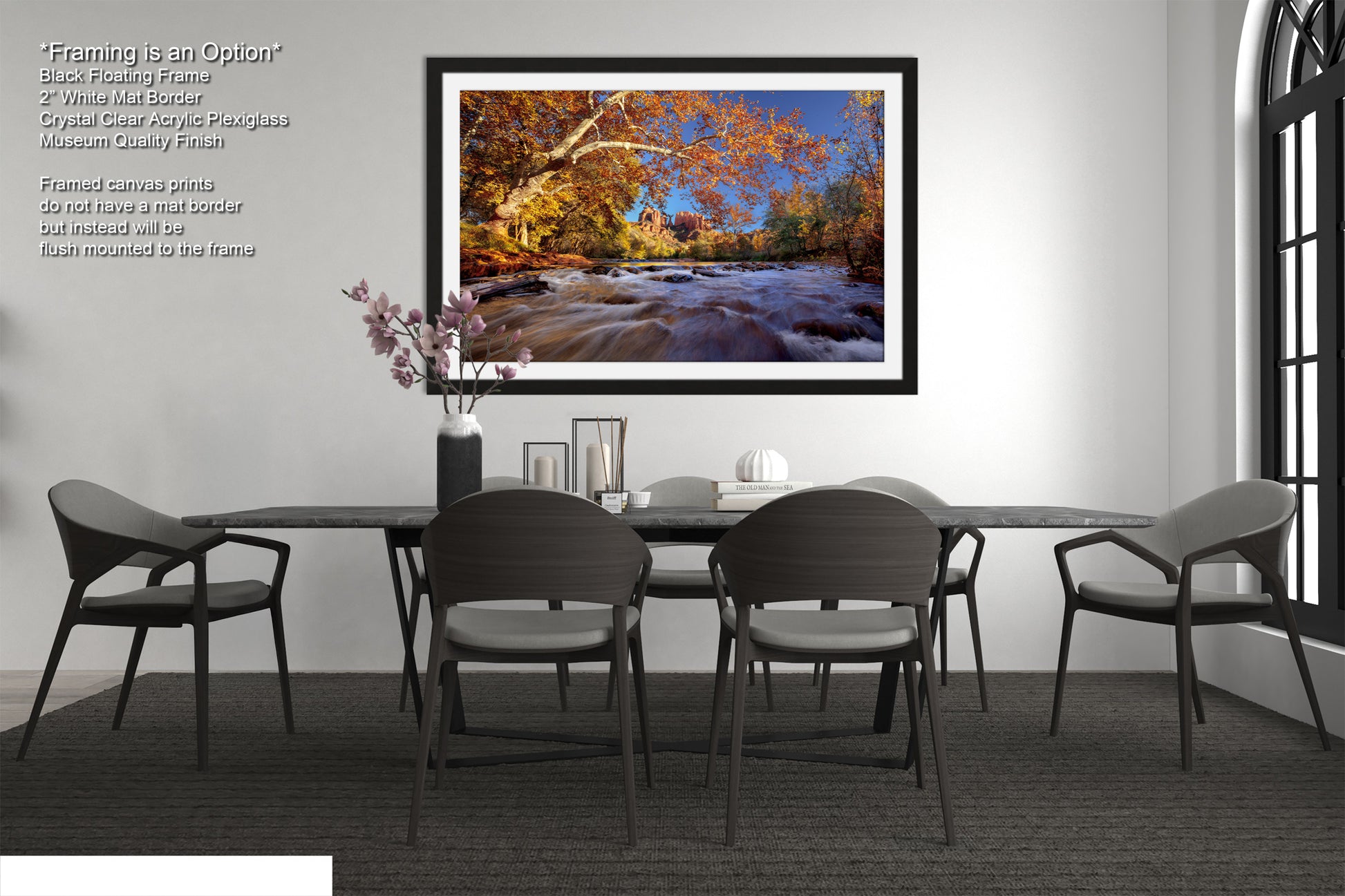 a picture of a dining room with a table and chairs
