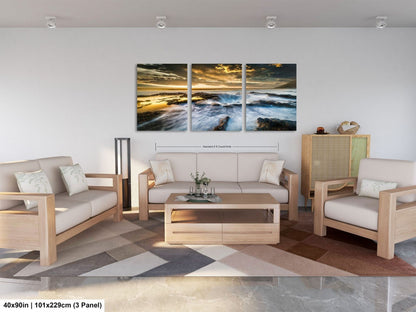 a living room filled with furniture and a painting on the wall