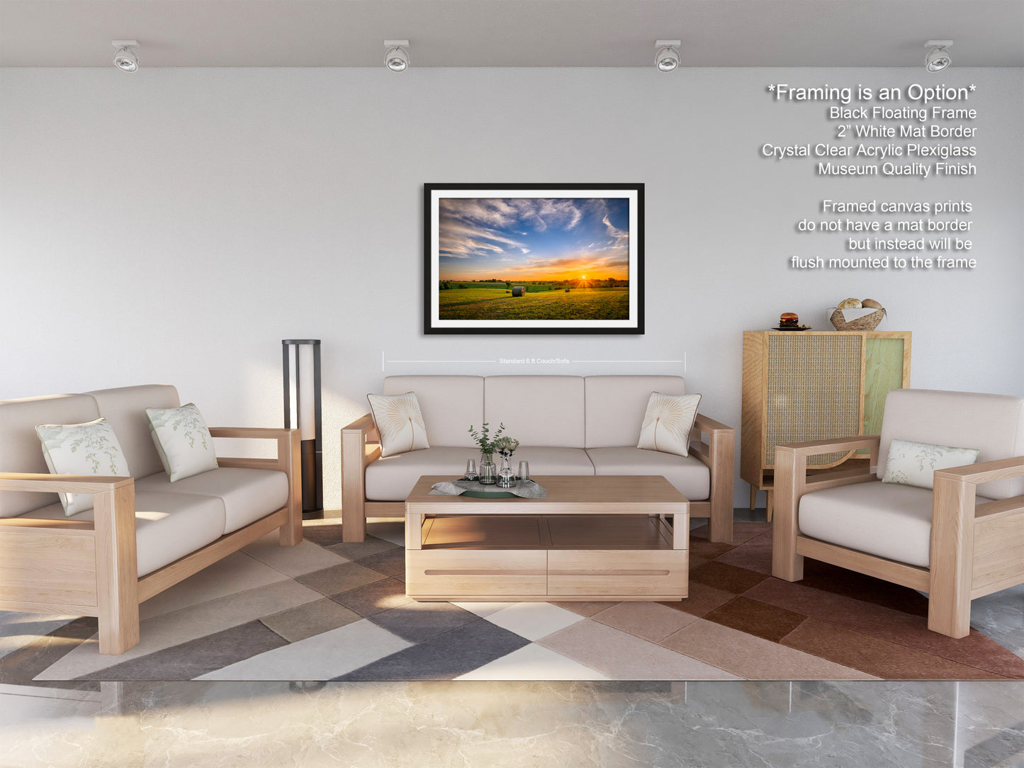 a living room filled with furniture and a painting on the wall