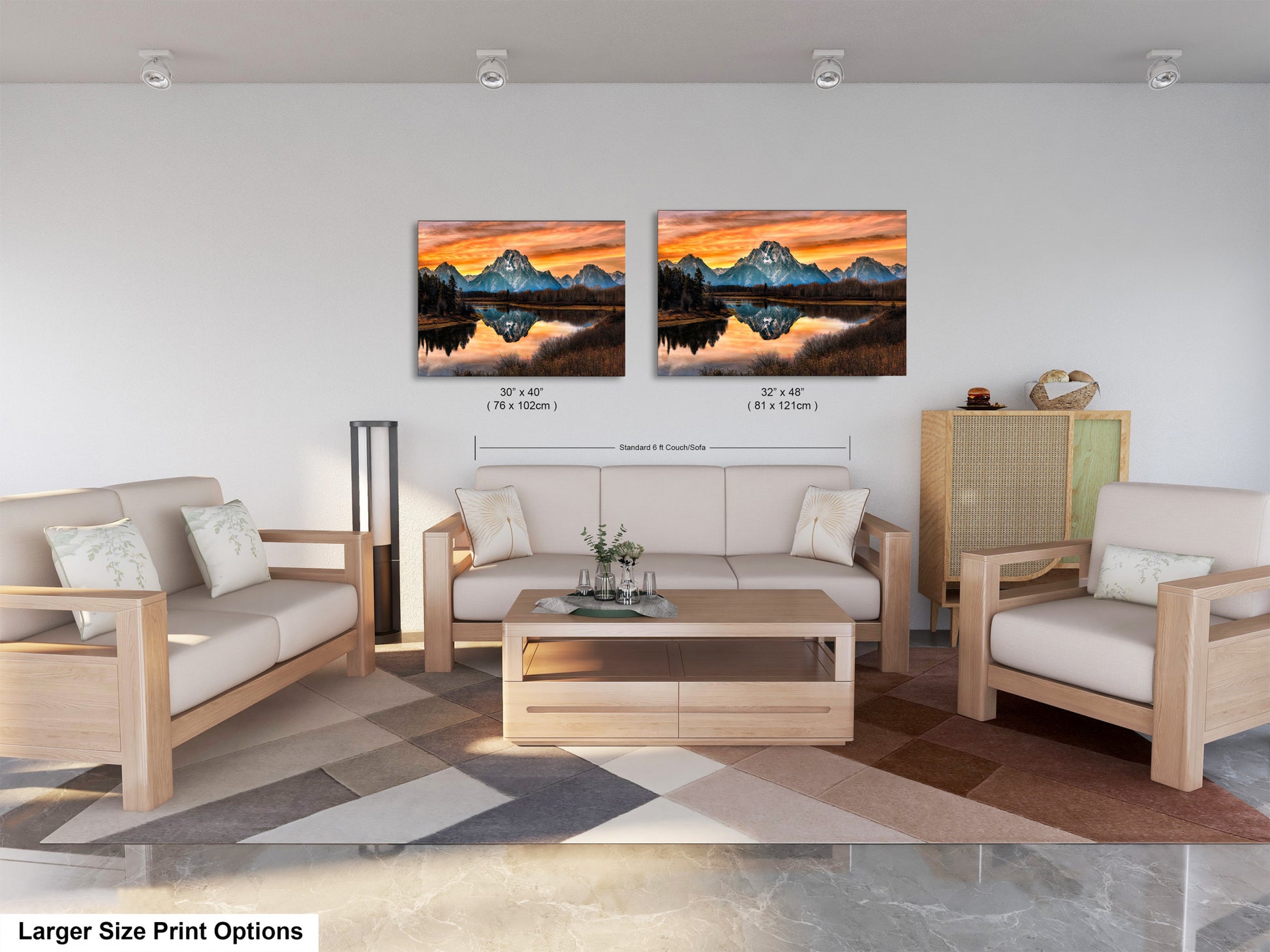 a living room filled with furniture and a painting on the wall