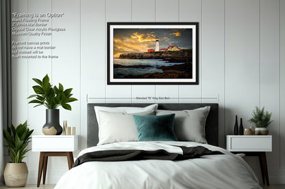 a bedroom with a large bed and a painting on the wall