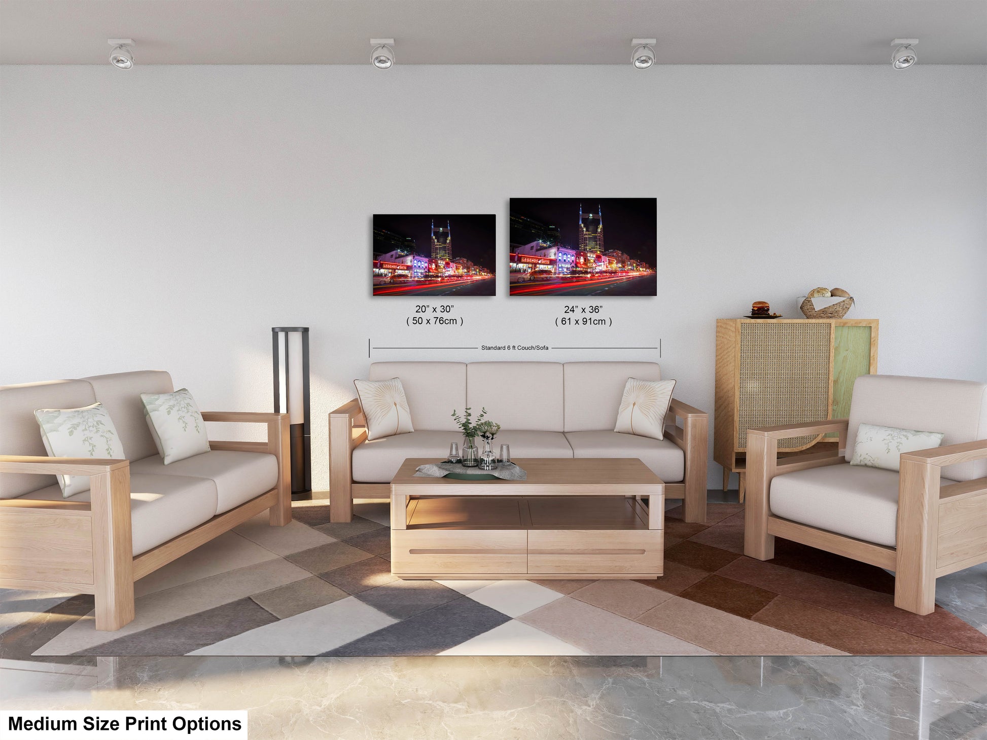 a living room filled with furniture and a painting on the wall
