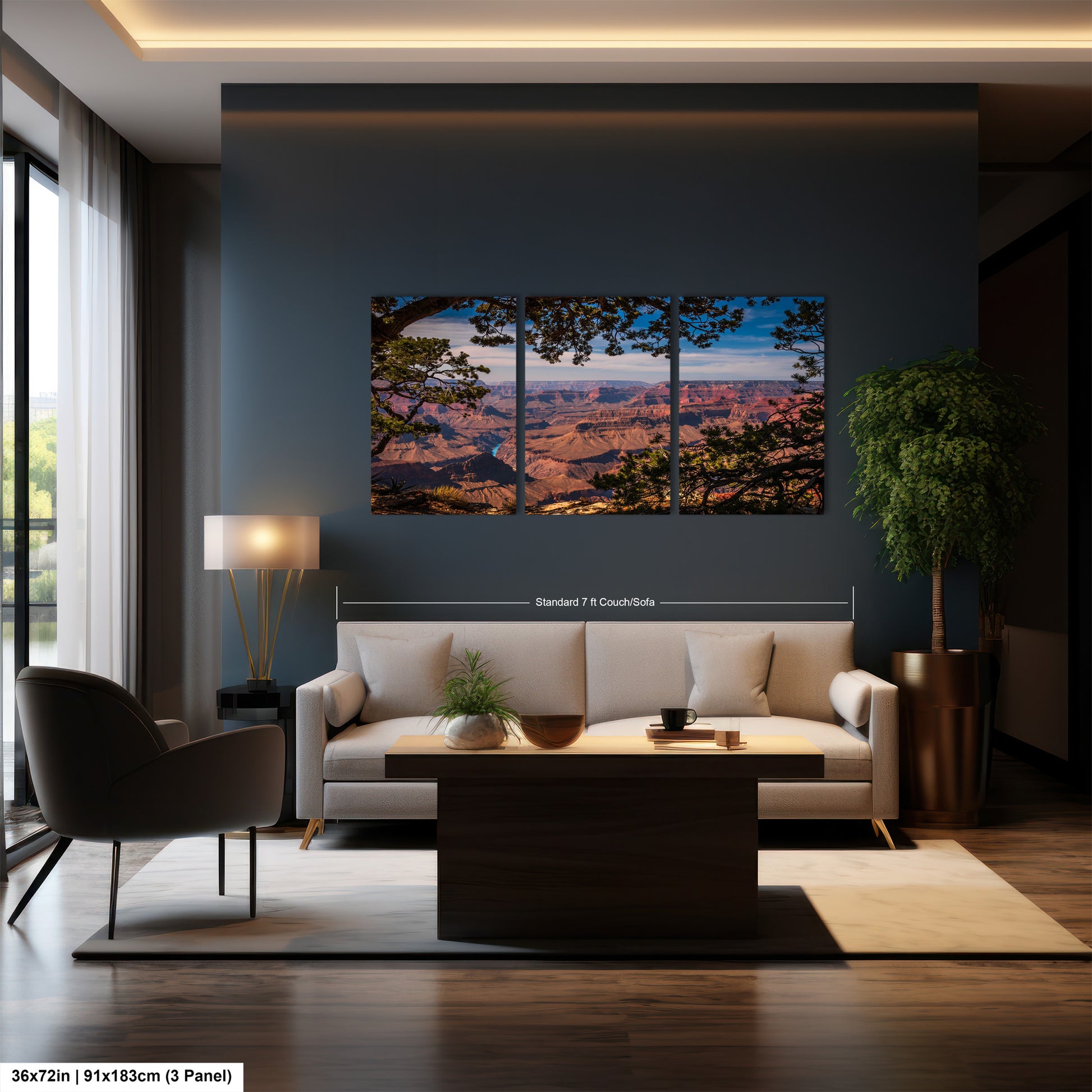 a living room filled with furniture and a painting on the wall
