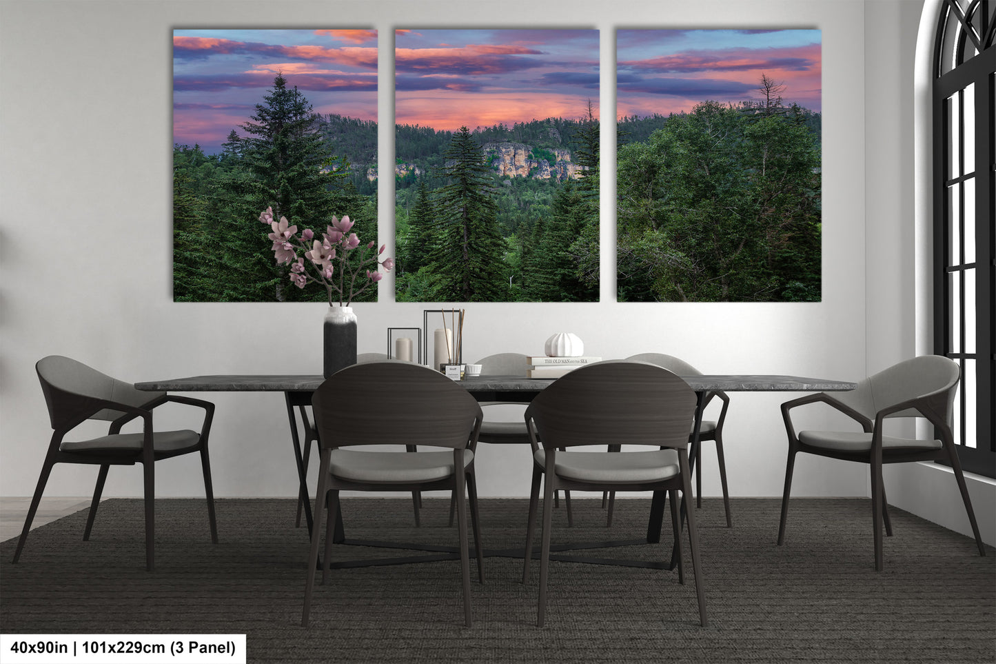 a dining room with a table and chairs