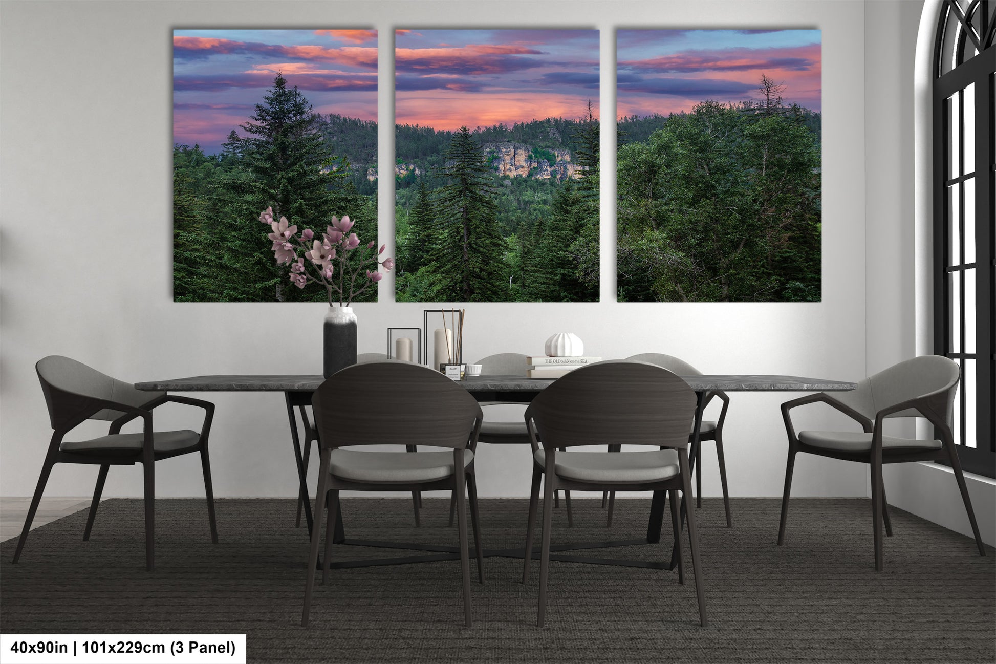 a dining room with a table and chairs
