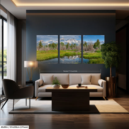 a living room filled with furniture and a painting on the wall