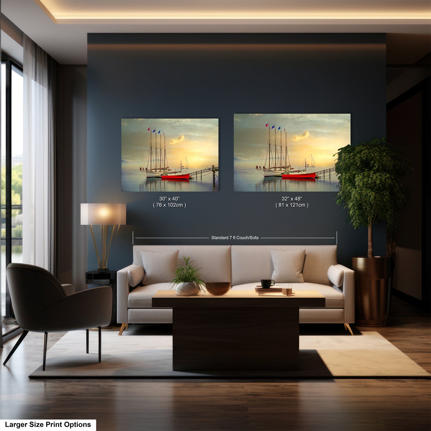 a living room filled with furniture and a painting on the wall