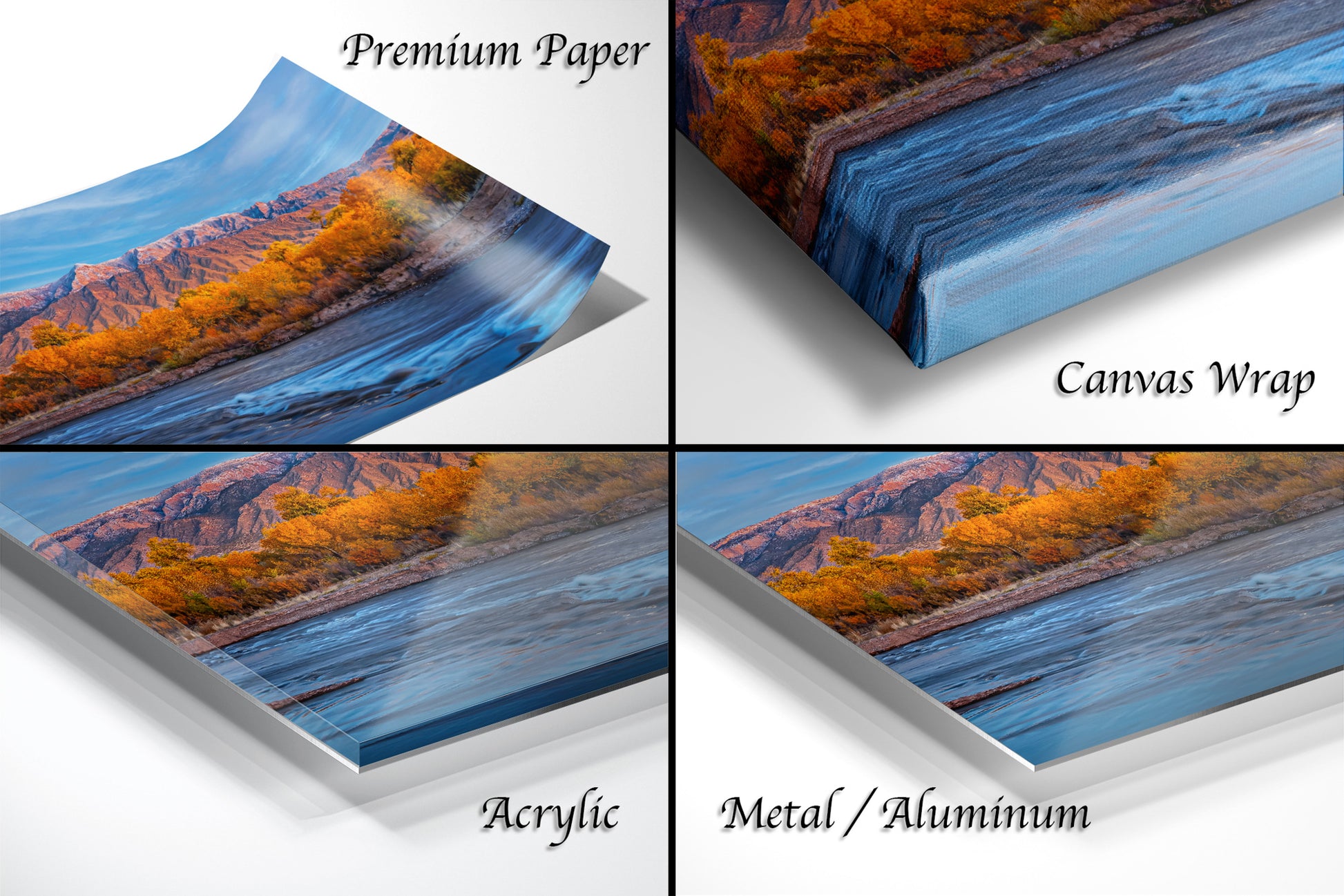 a series of four photos of a mountain range