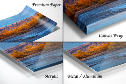 a series of four photos of a mountain range