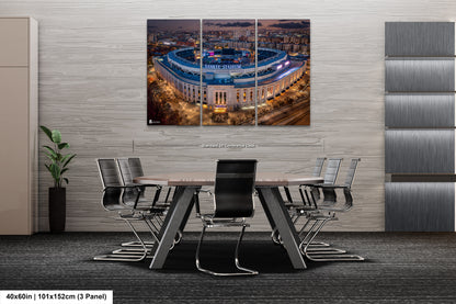 a dining room table with chairs and a picture of a building in the background