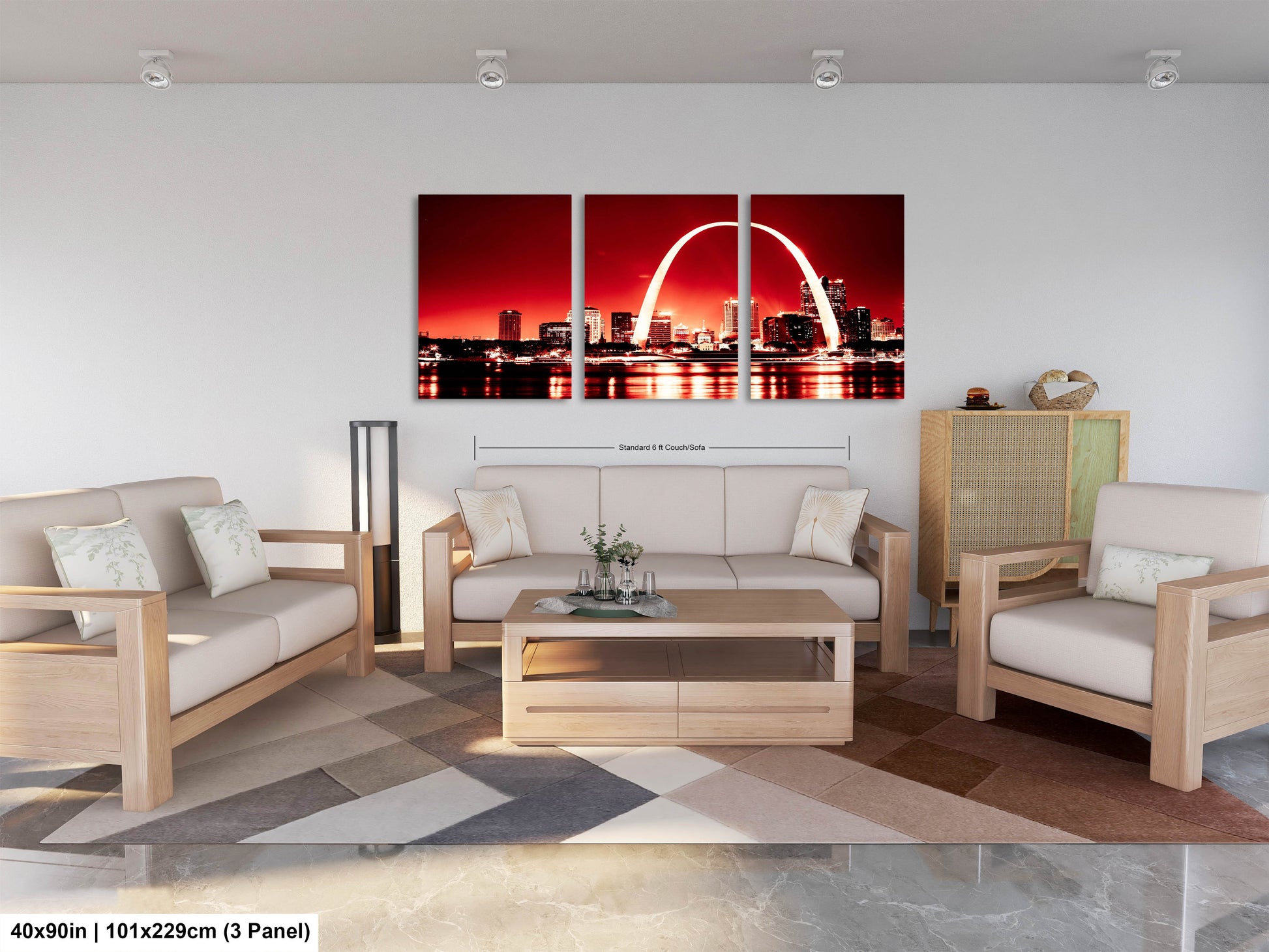 a living room filled with furniture and a painting on the wall