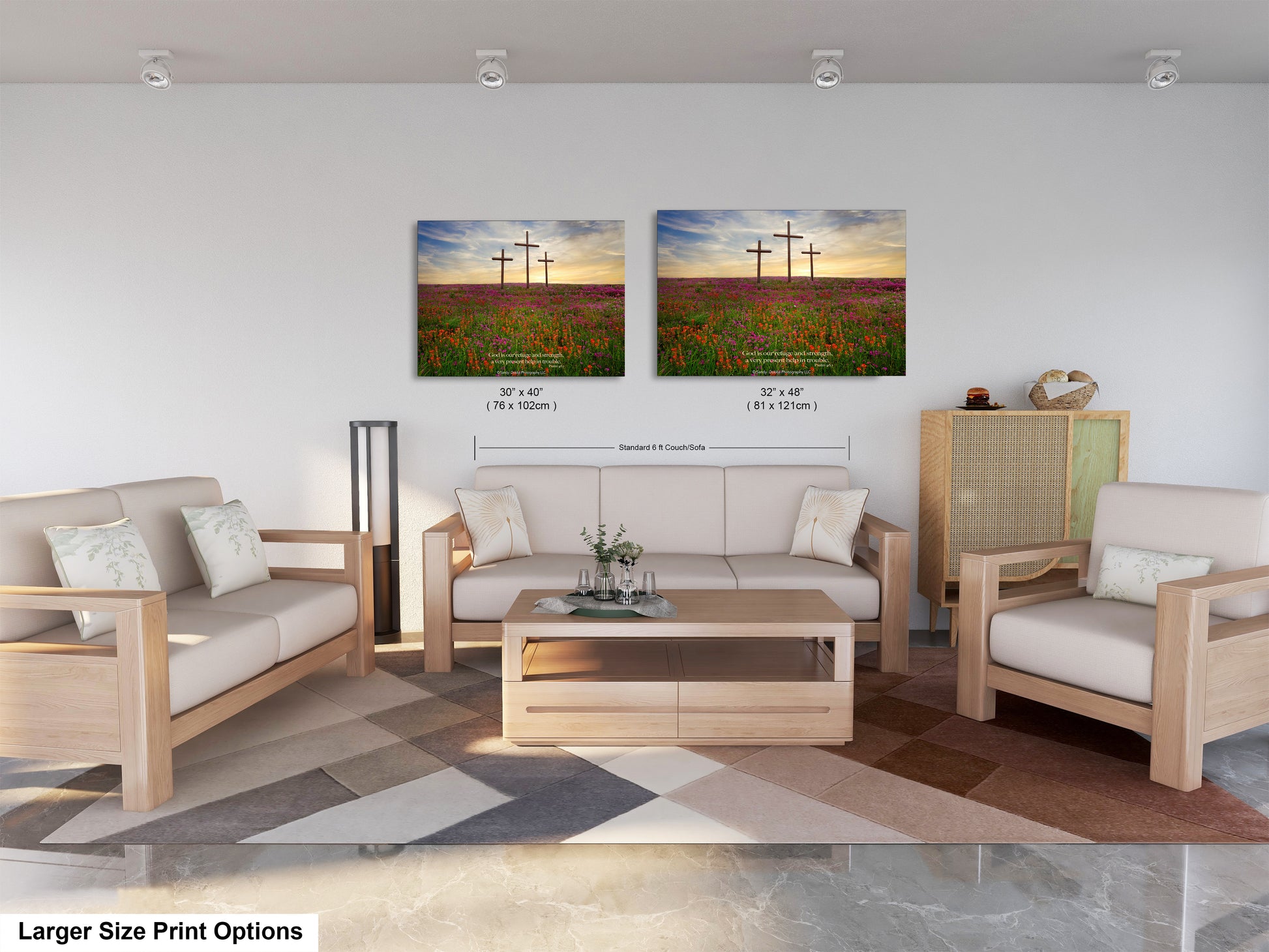 a living room filled with furniture and a painting on the wall