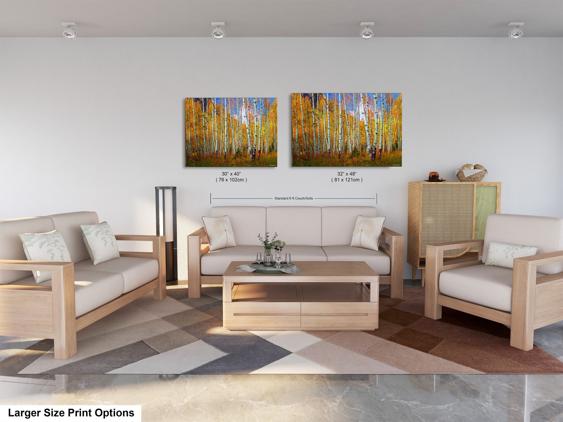a living room filled with furniture and a painting on the wall
