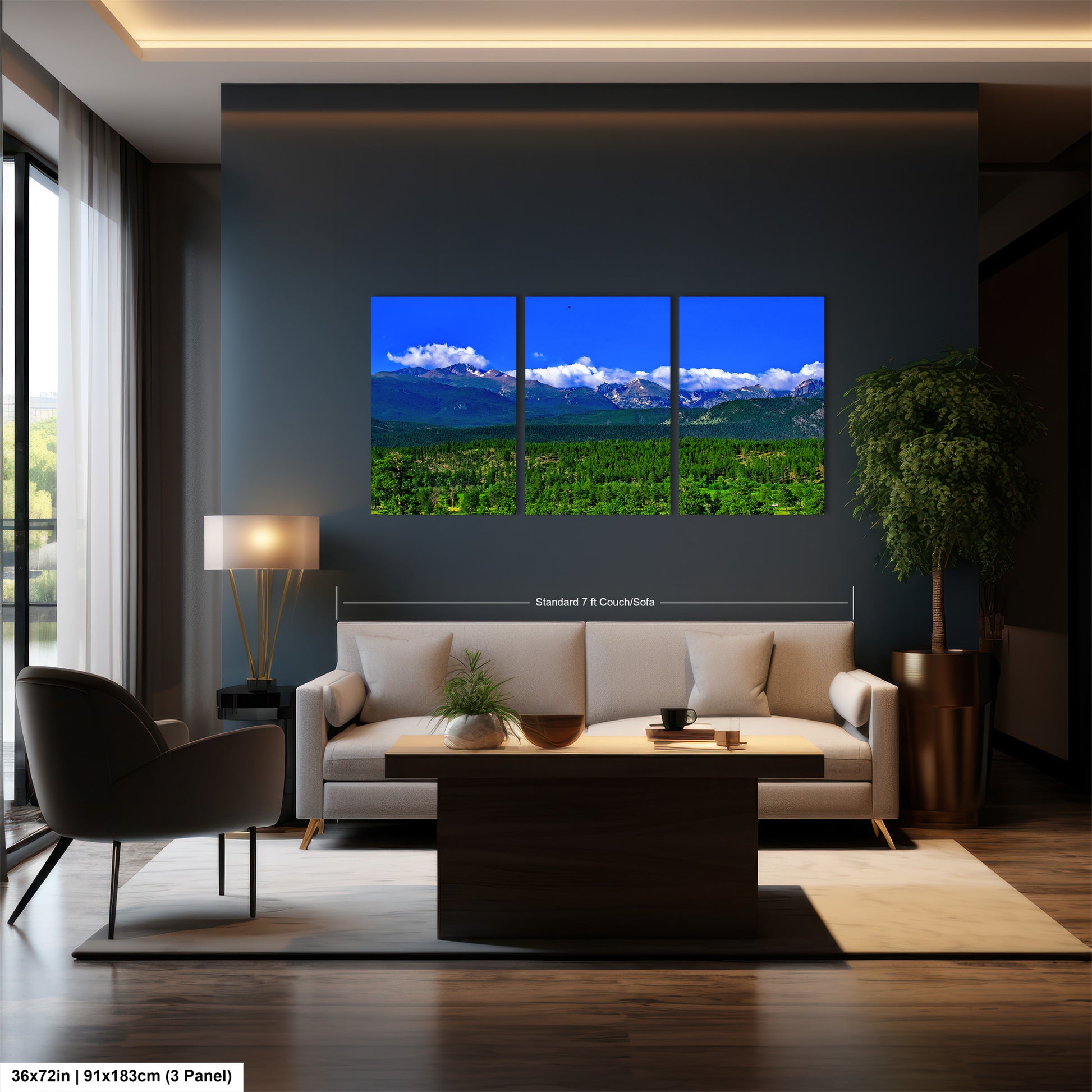 a living room filled with furniture and a painting on the wall