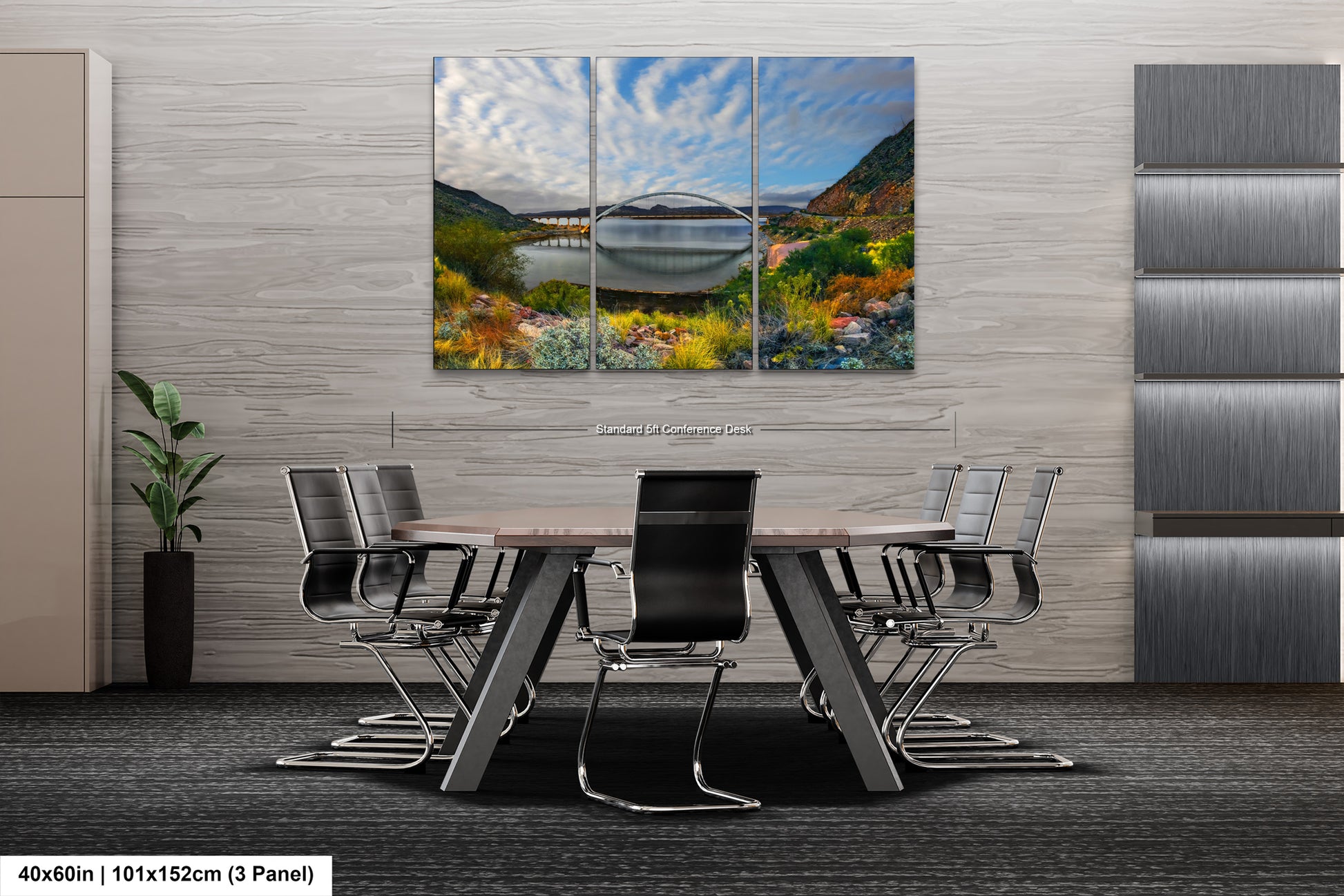 a dining room table with chairs and a painting on the wall