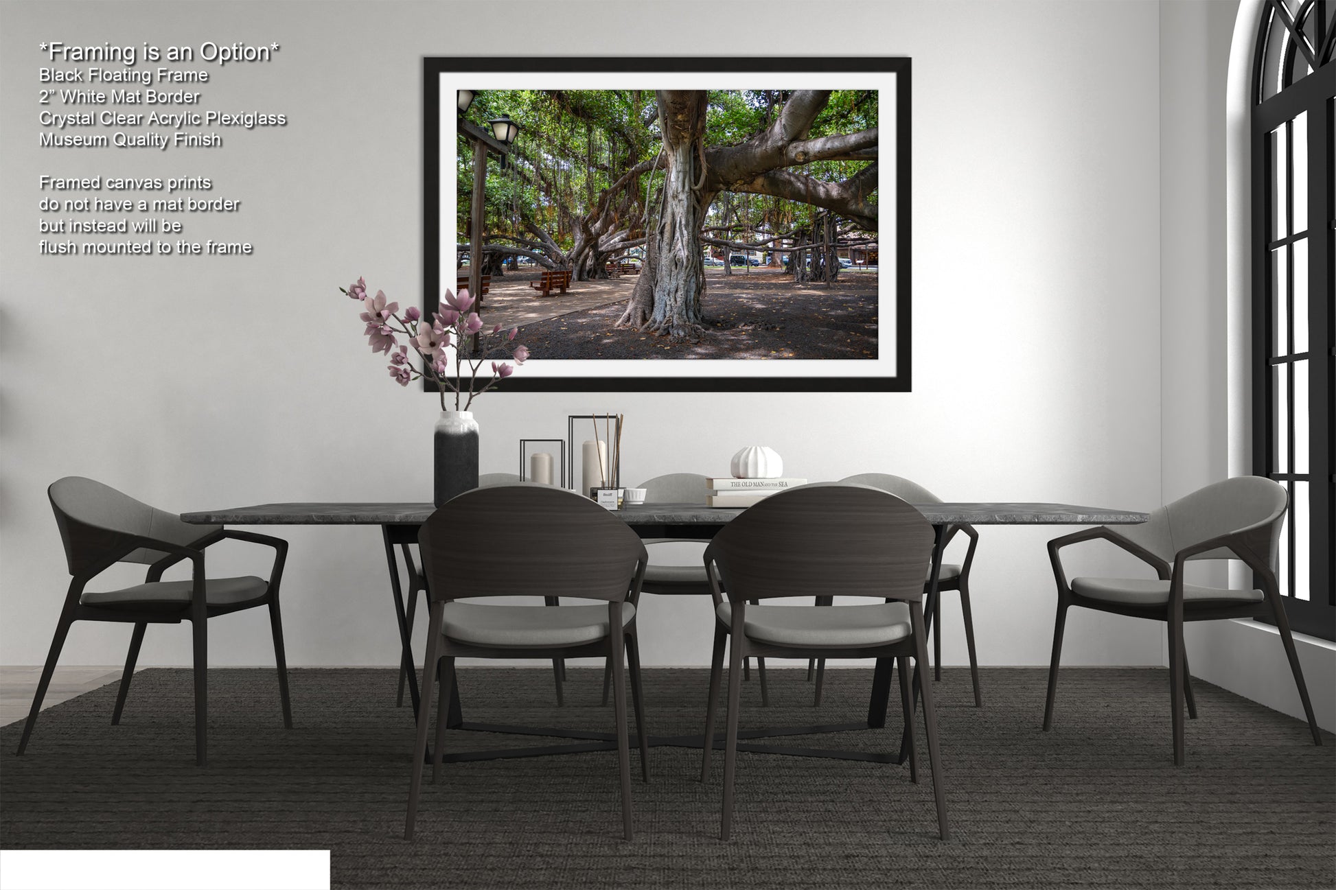 a picture of a dining room with a table and chairs