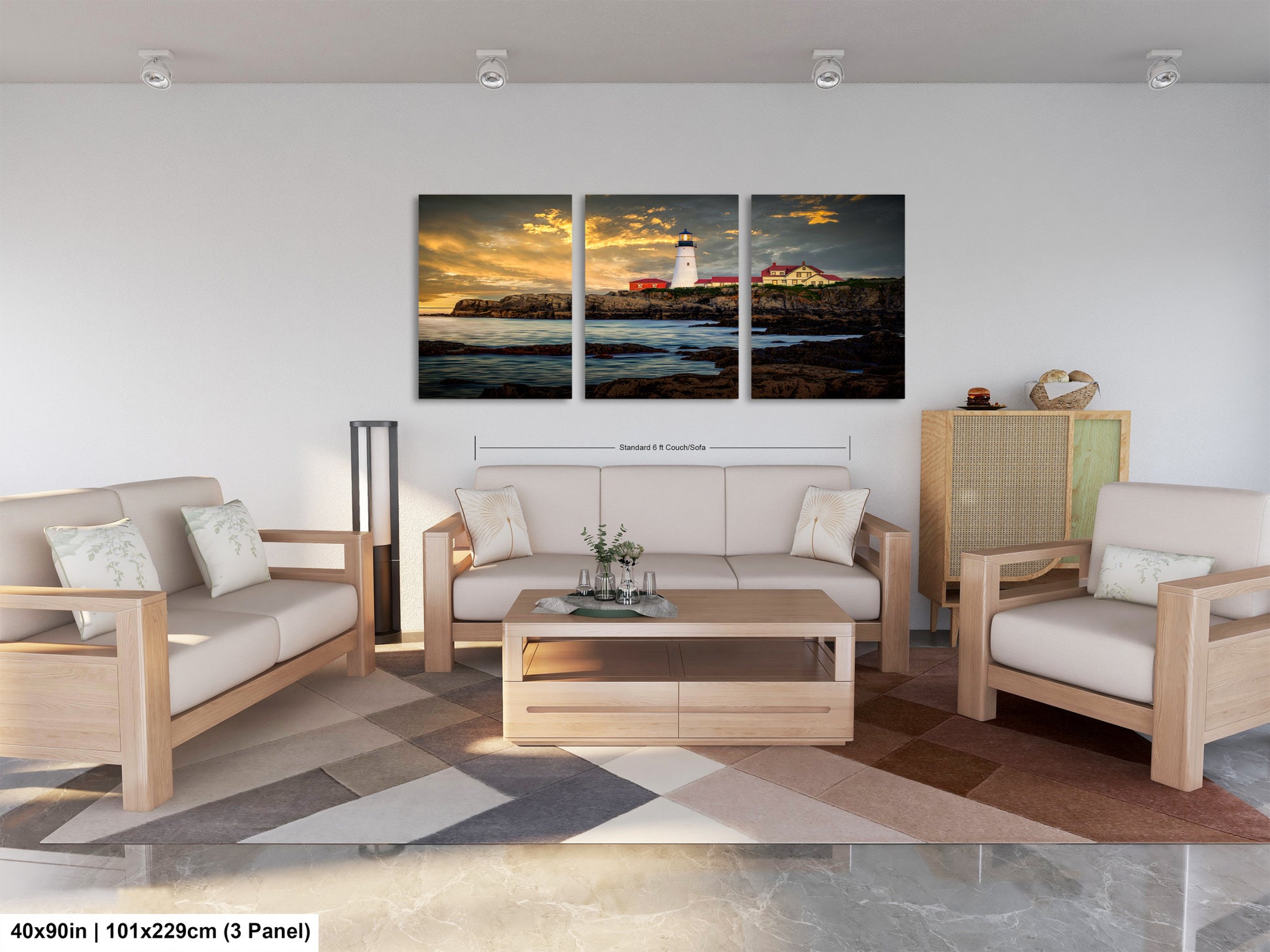 a living room filled with furniture and a painting on the wall