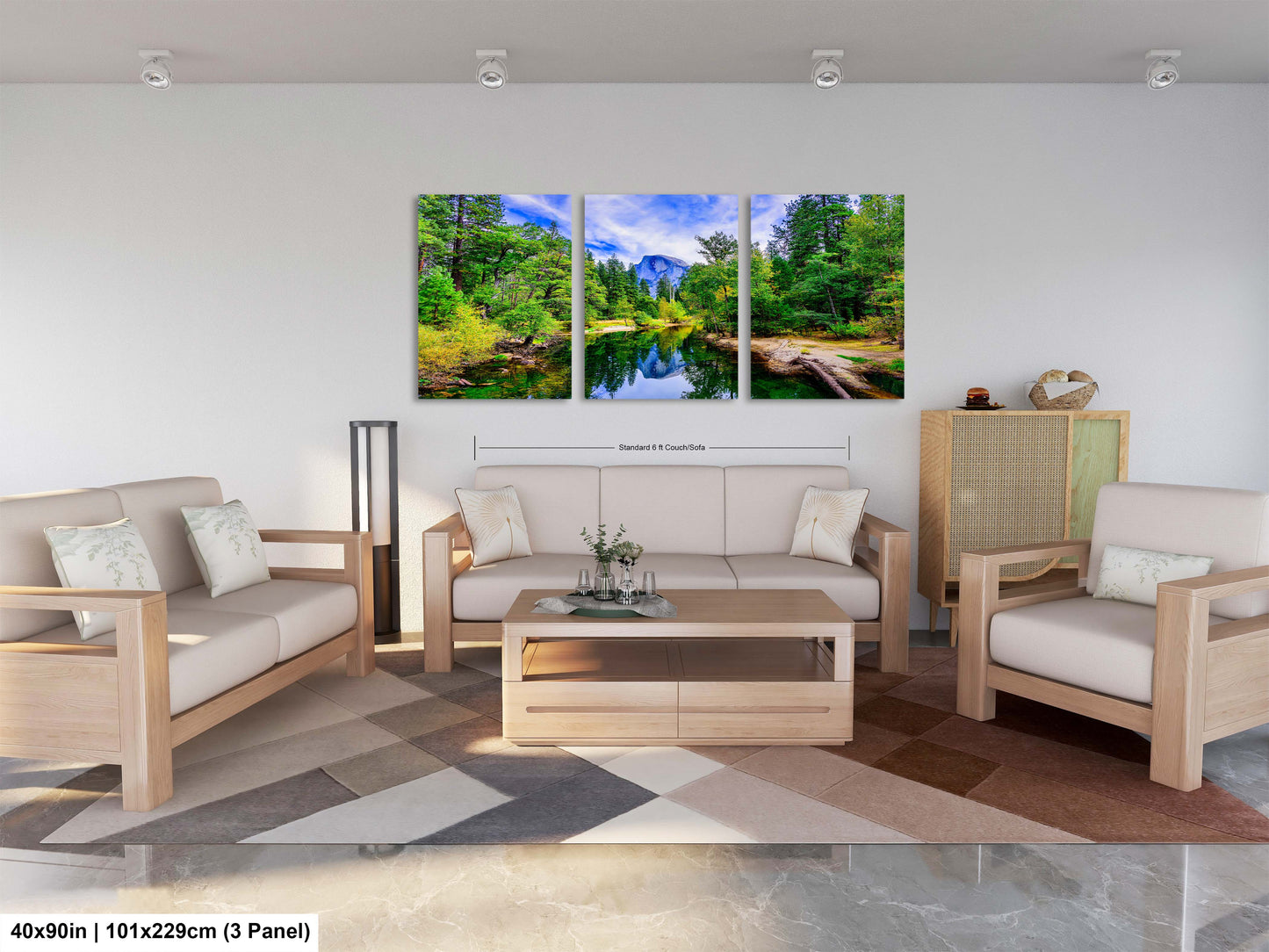 a living room filled with furniture and a painting on the wall
