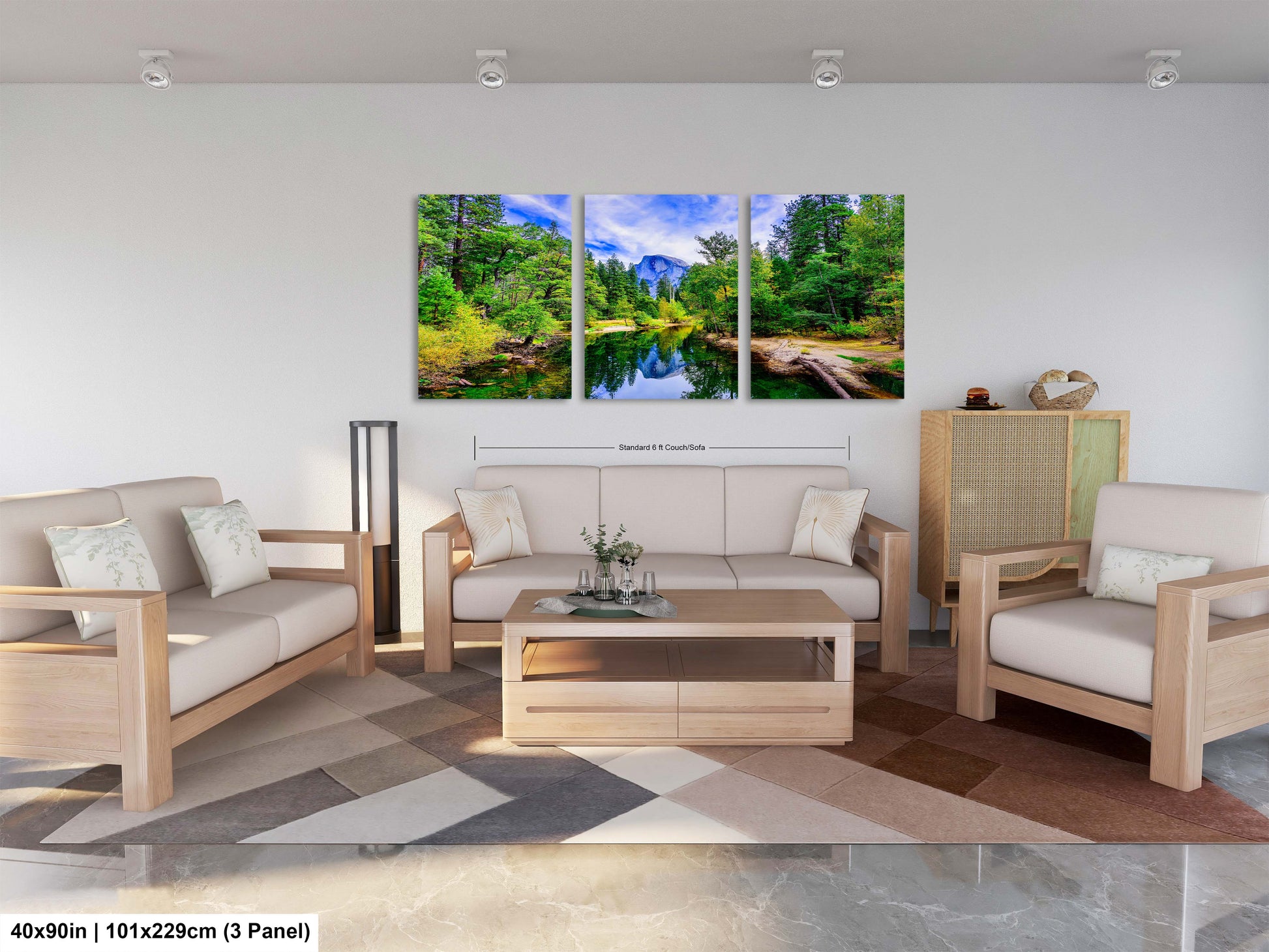 a living room filled with furniture and a painting on the wall