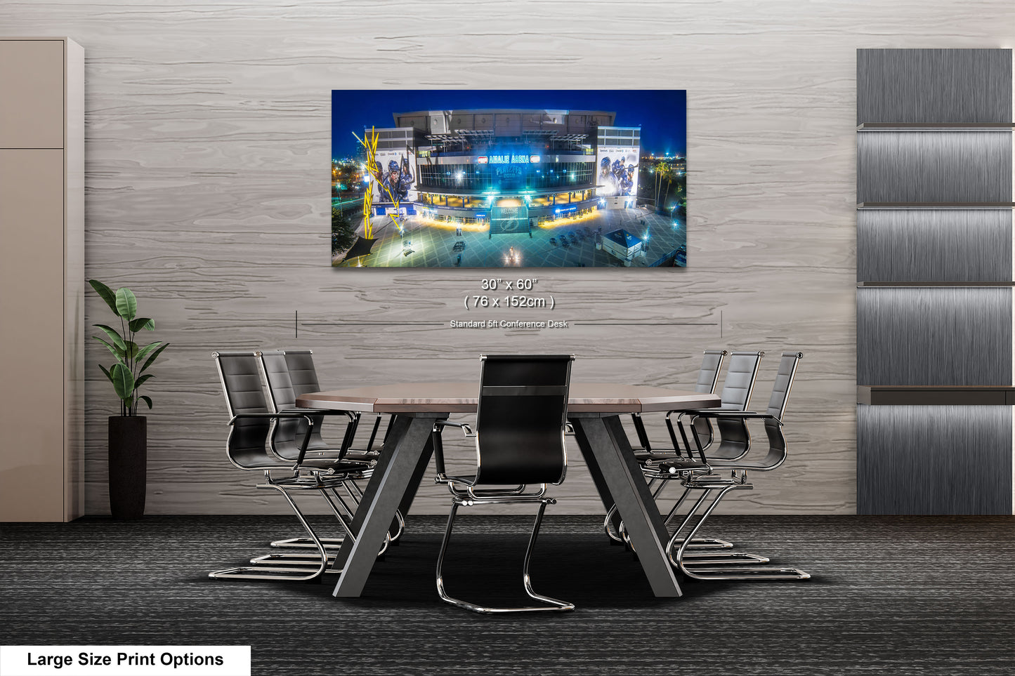 a conference room with a table and chairs