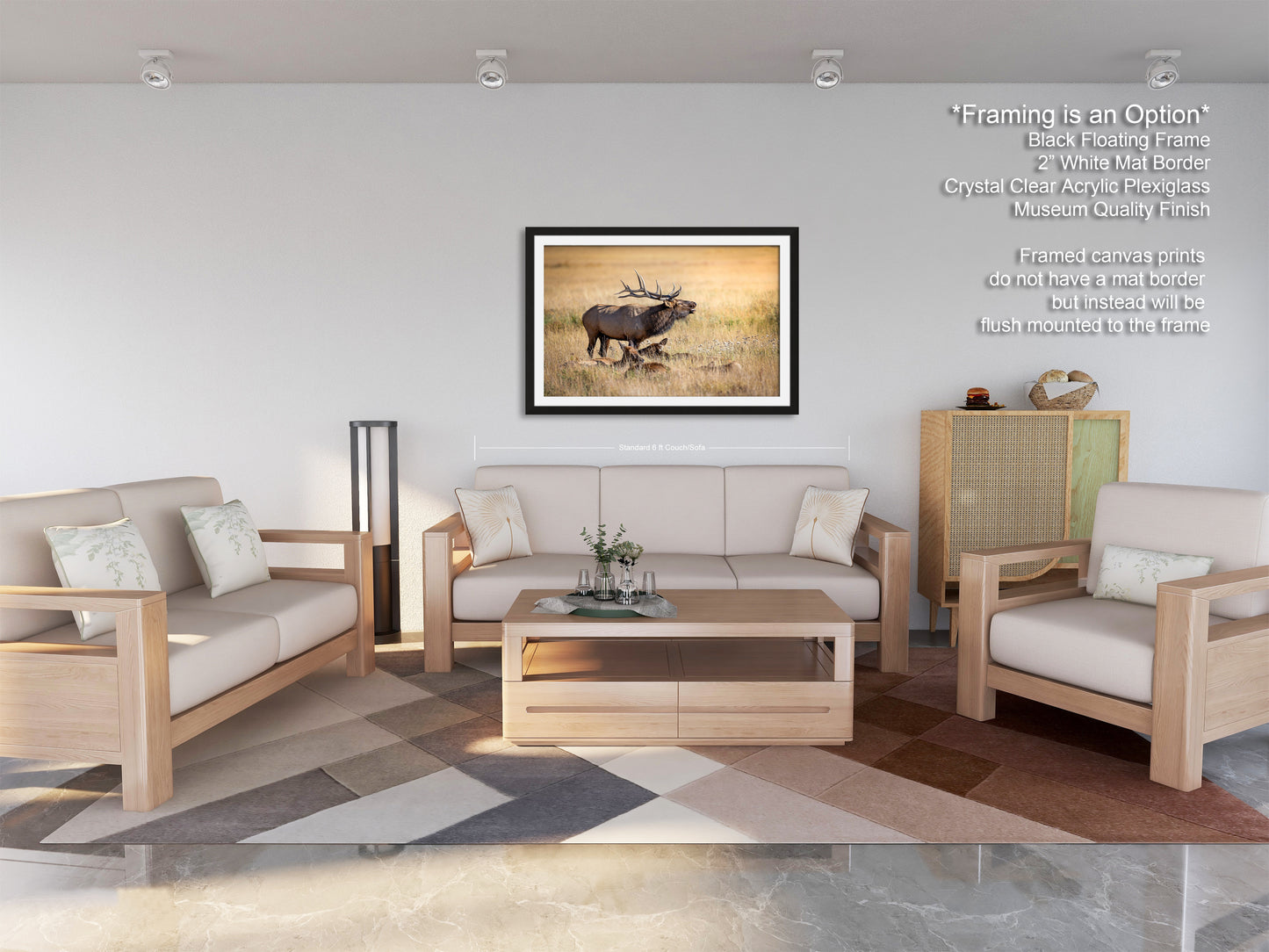a living room filled with furniture and a painting on the wall