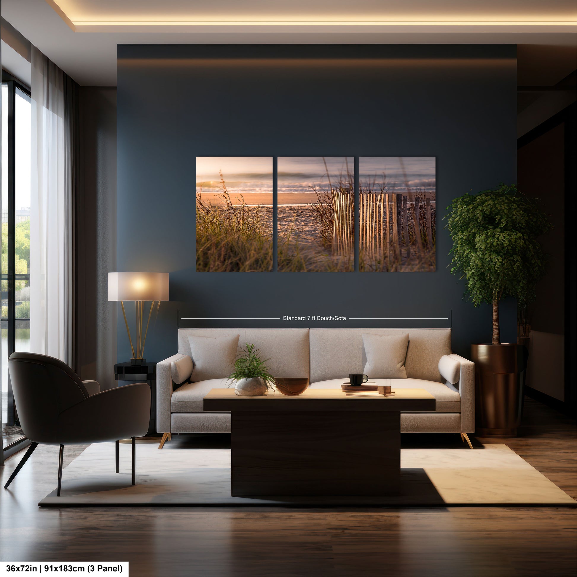 a living room filled with furniture and a painting on the wall