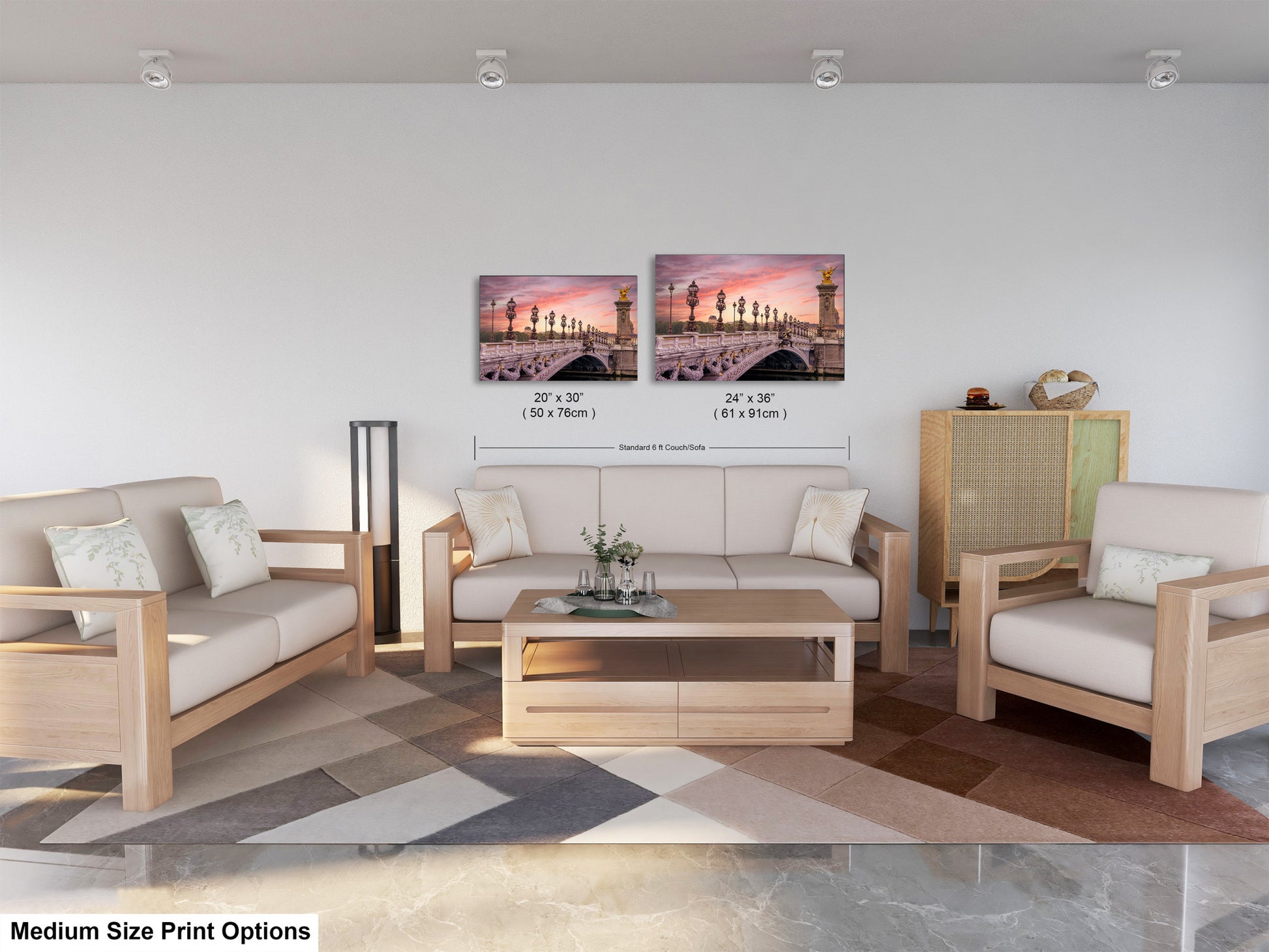 a living room filled with furniture and a painting on the wall
