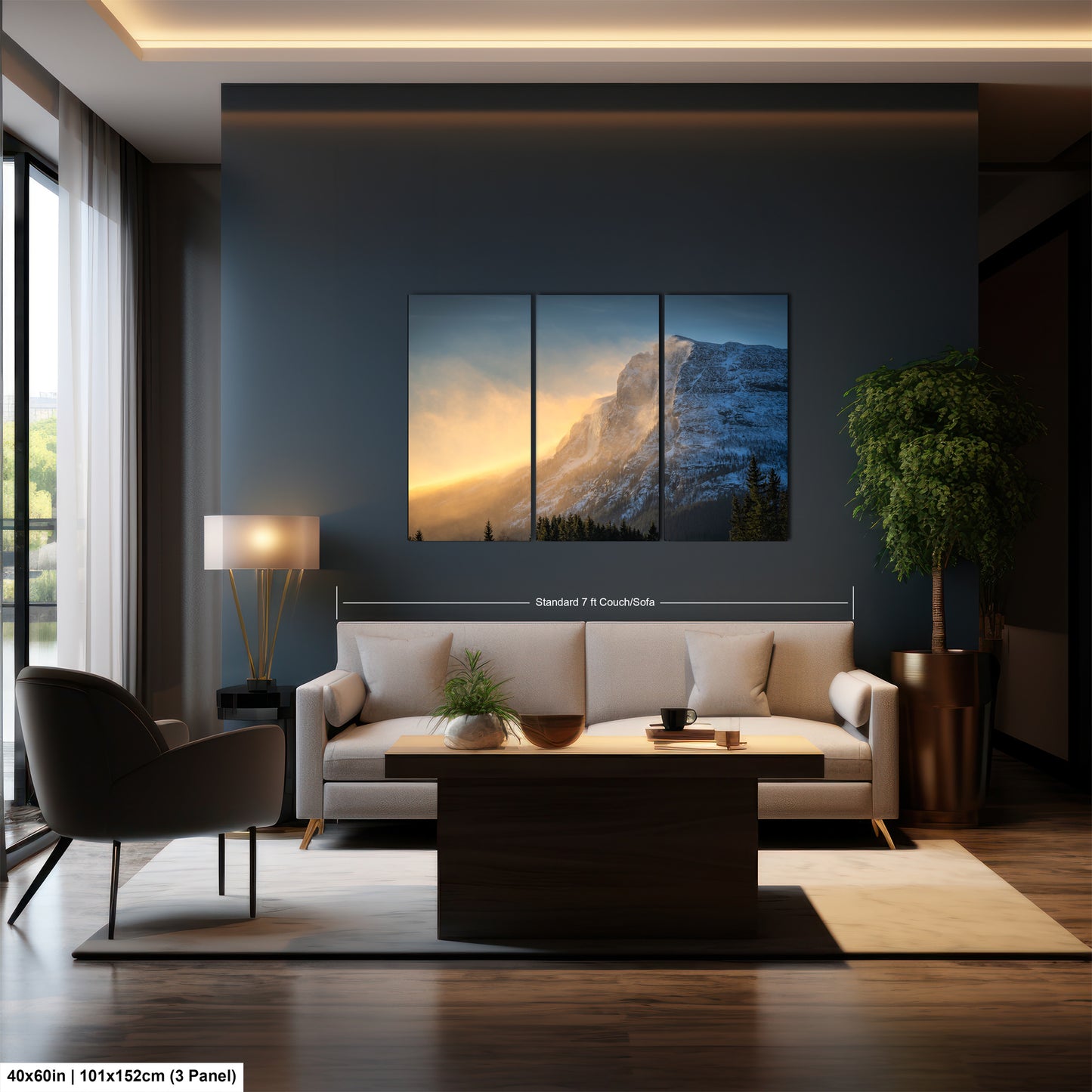 a living room filled with furniture and a painting on the wall