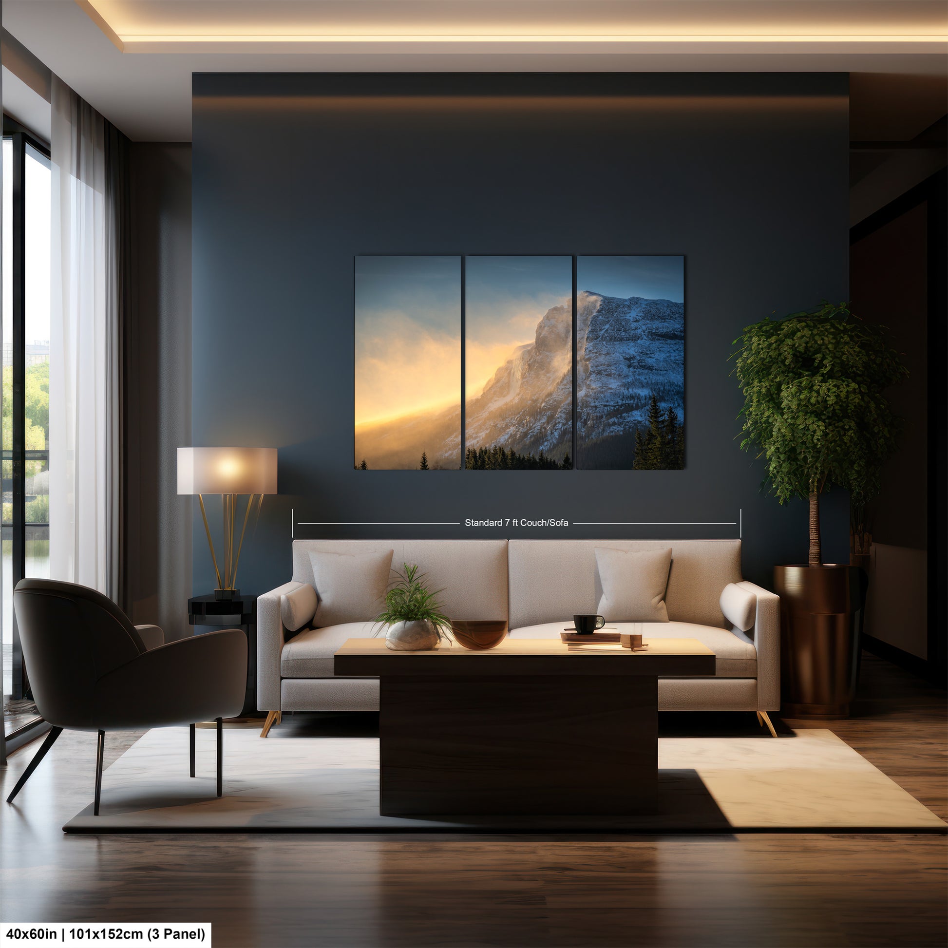 a living room filled with furniture and a painting on the wall