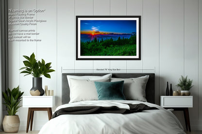 a bedroom with a large bed and a painting on the wall