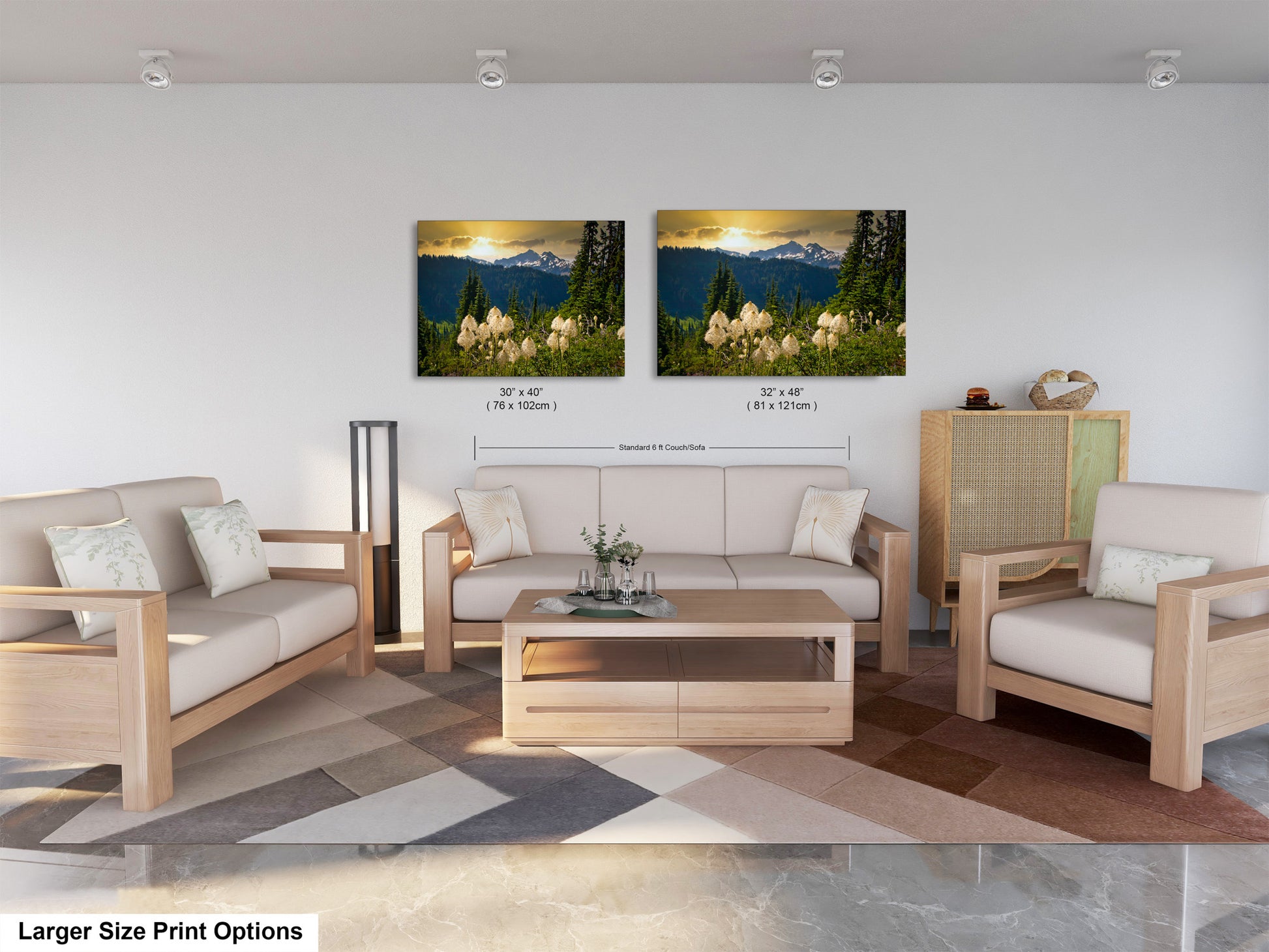 a living room filled with furniture and a painting on the wall