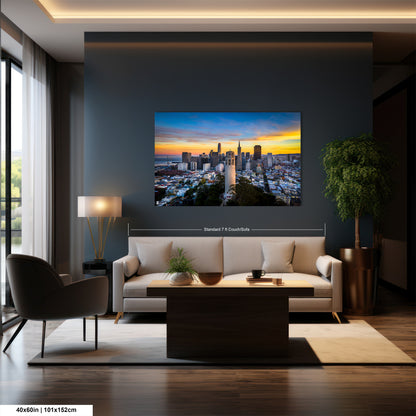 a living room with a large picture on the wall