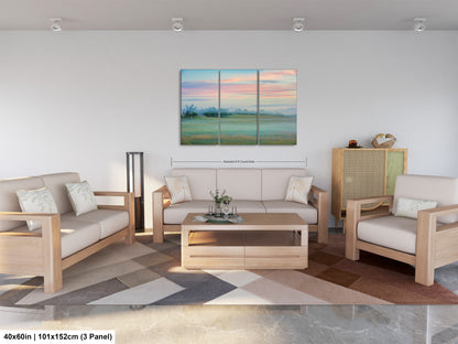 a living room filled with furniture and a painting on the wall