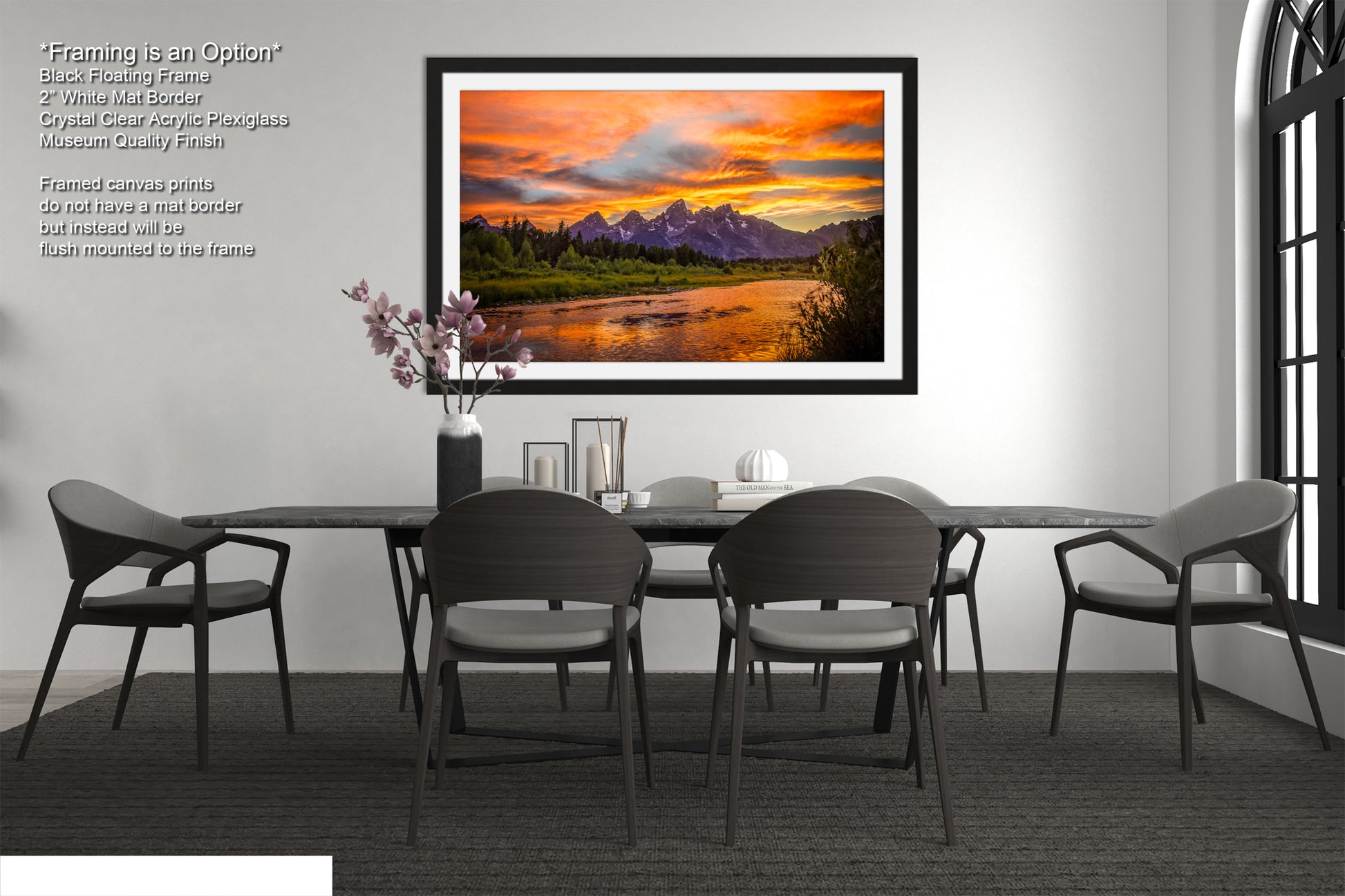 a dining room with a table and chairs