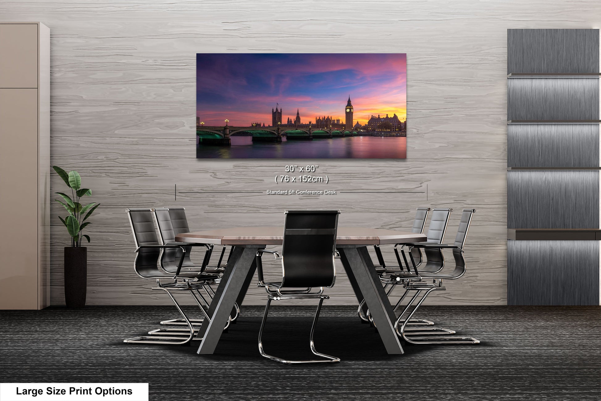 a dining room table with a view of a city