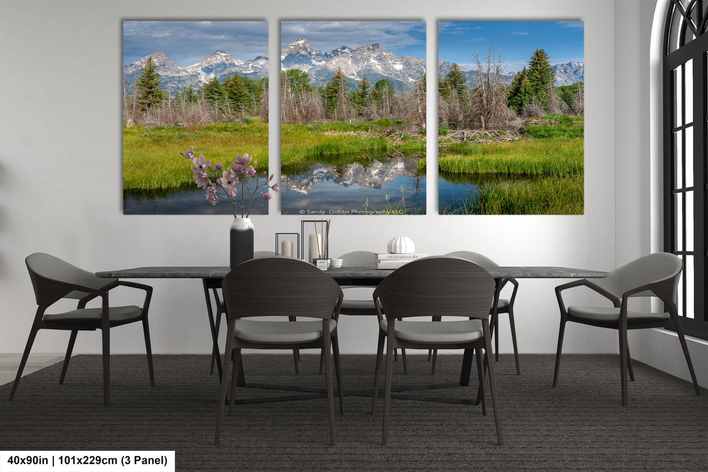 a dining room with a table and chairs