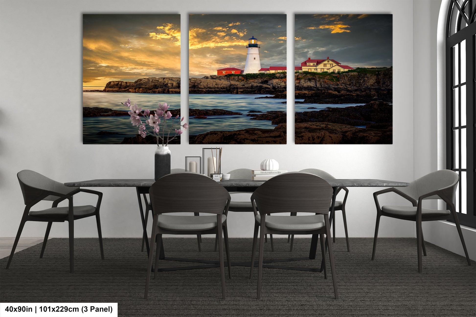 a dining room with a table and chairs