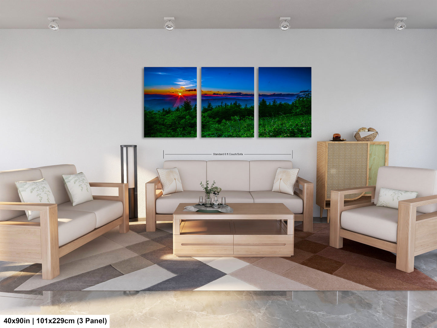 a living room filled with furniture and a painting on the wall