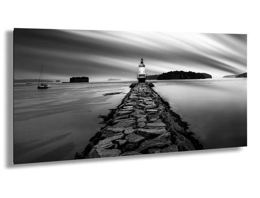 a black and white photo of a lighthouse