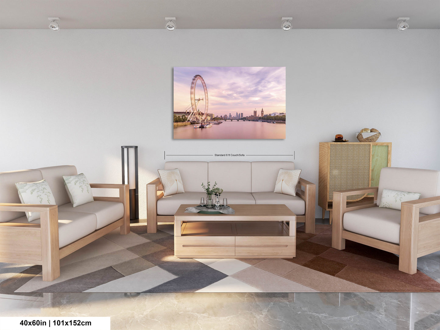 a living room filled with furniture and a painting on the wall