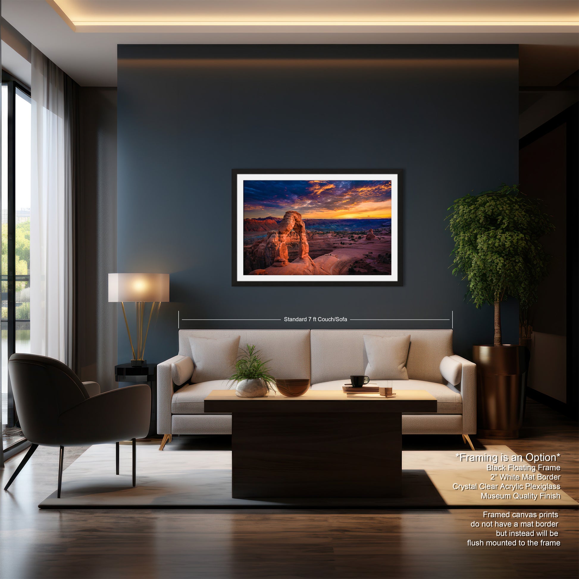 a living room with a couch a chair and a painting on the wall