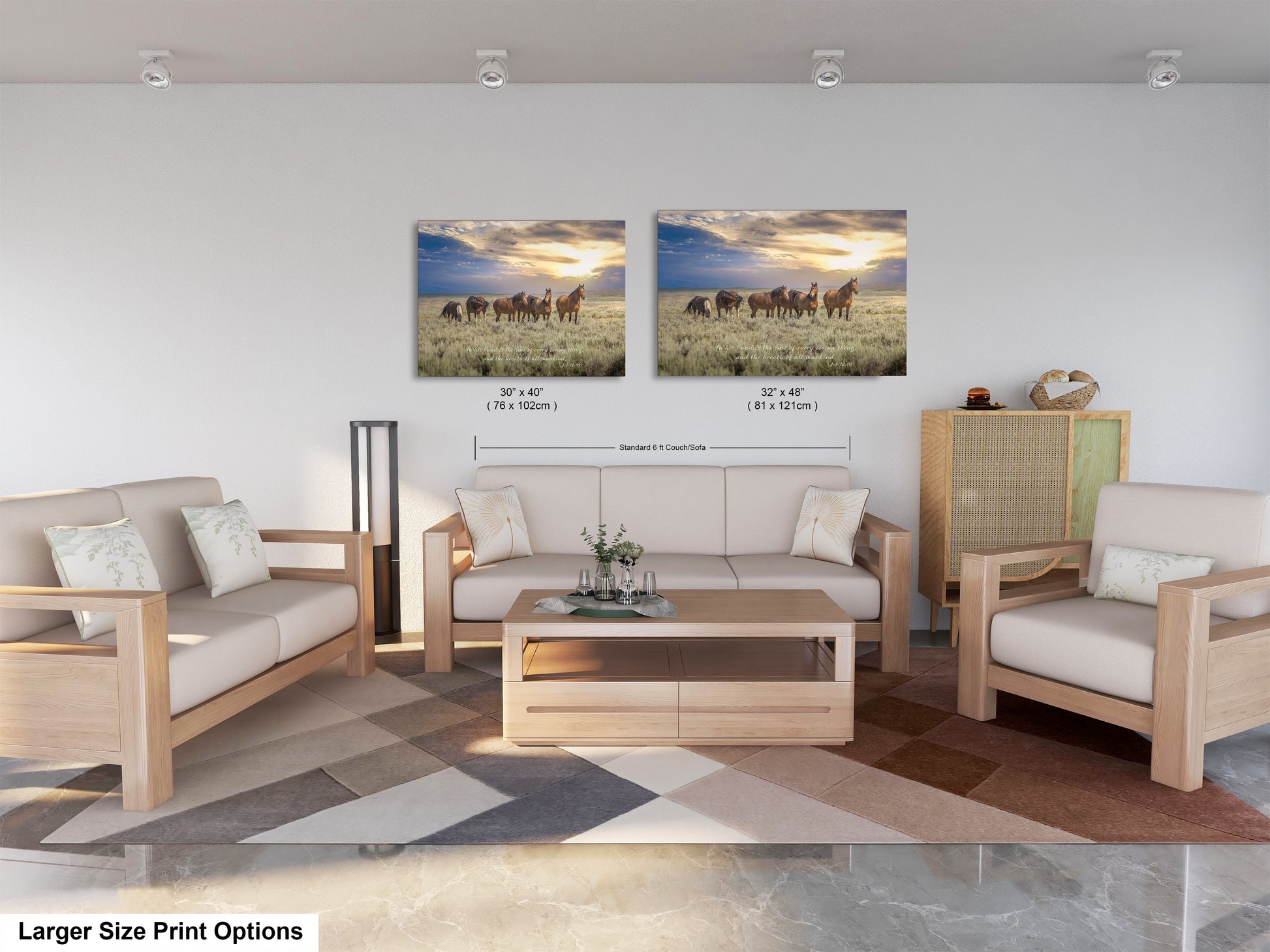 a living room filled with furniture and a painting on the wall