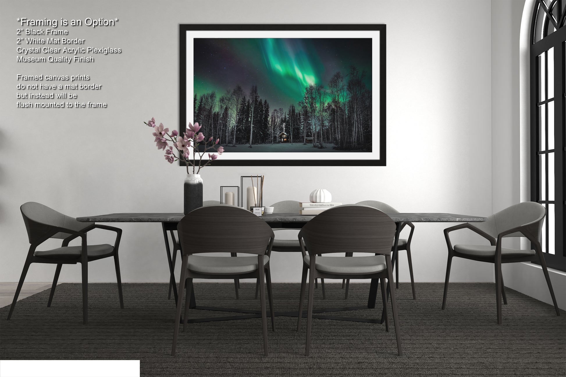 a picture of a dining room with a table and chairs