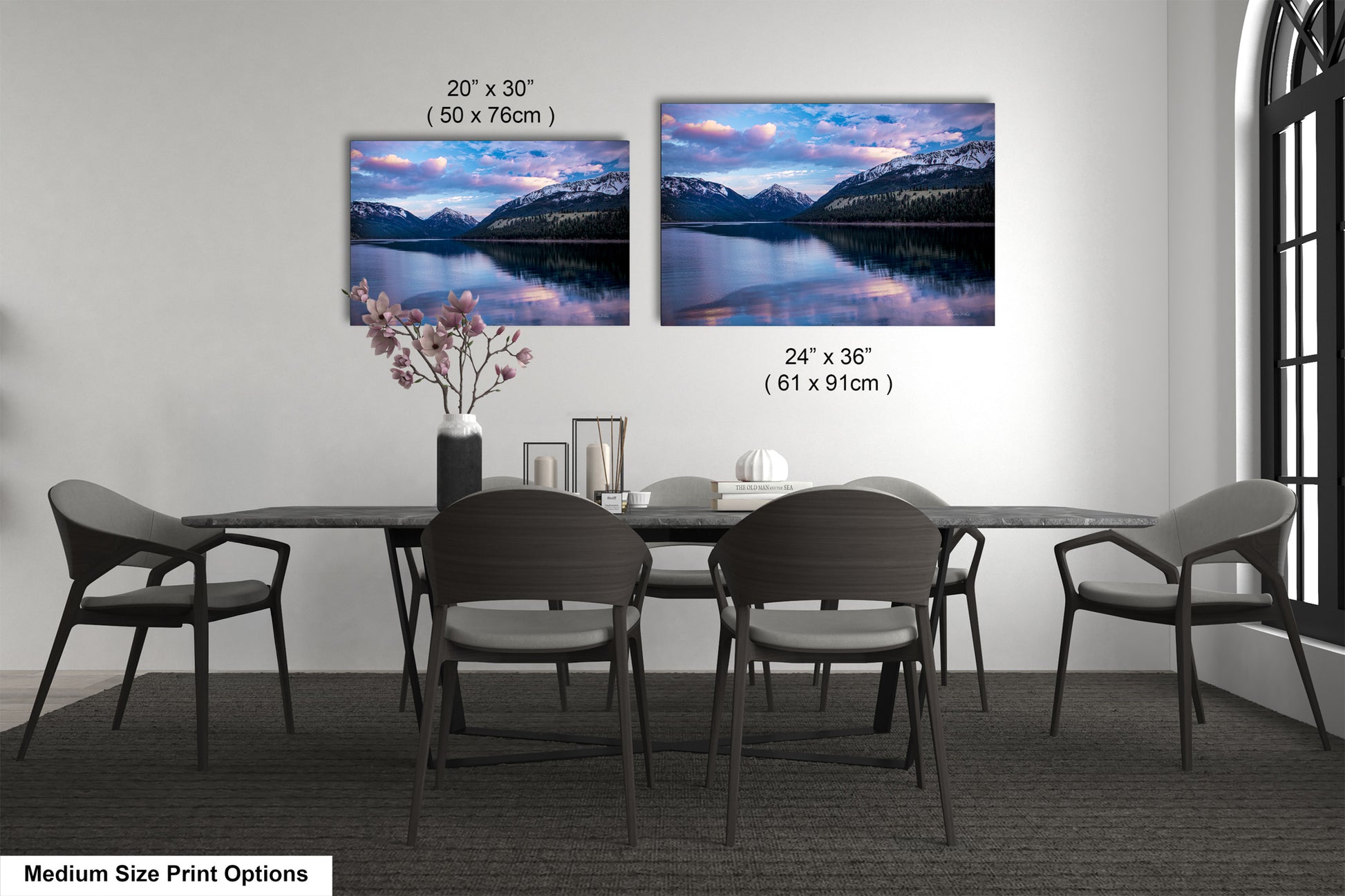 a dining room with a table and chairs