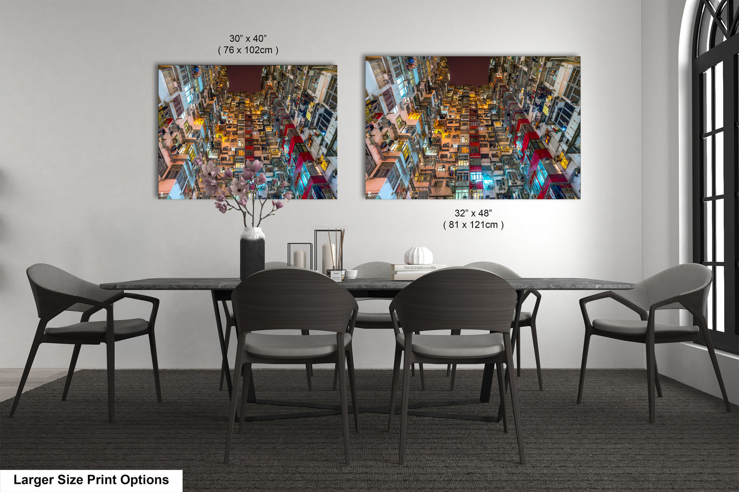 a dining room with a table and chairs