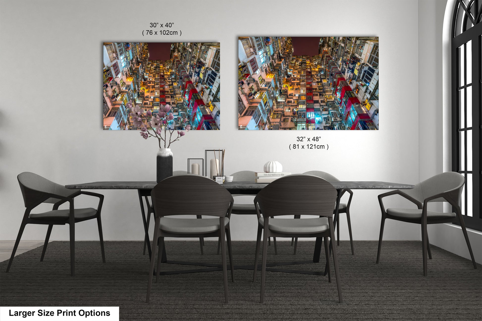 a dining room with a table and chairs