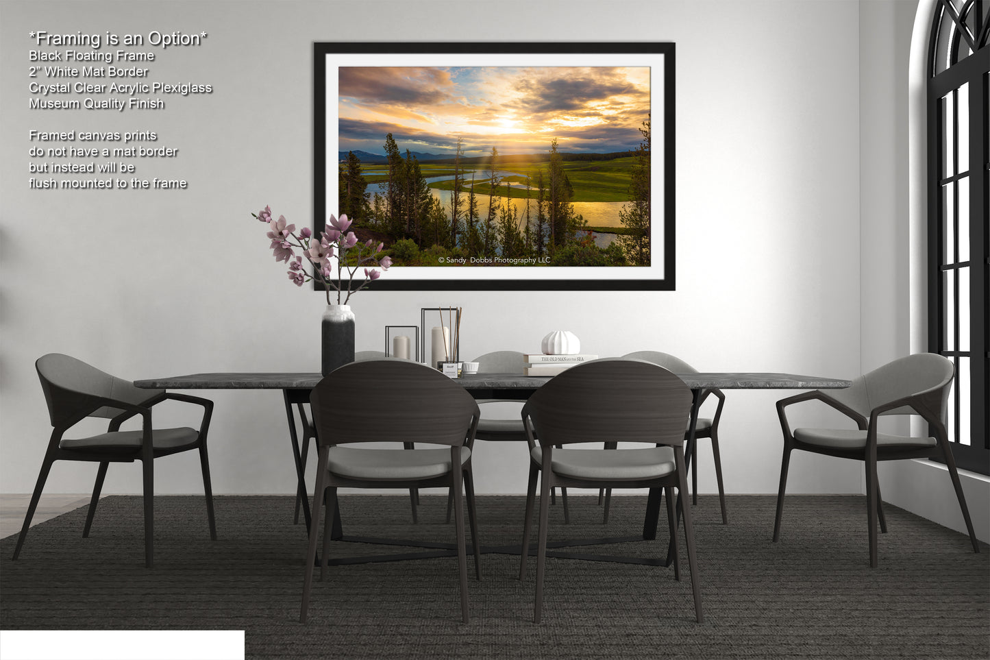 a picture of a dining room with a table and chairs