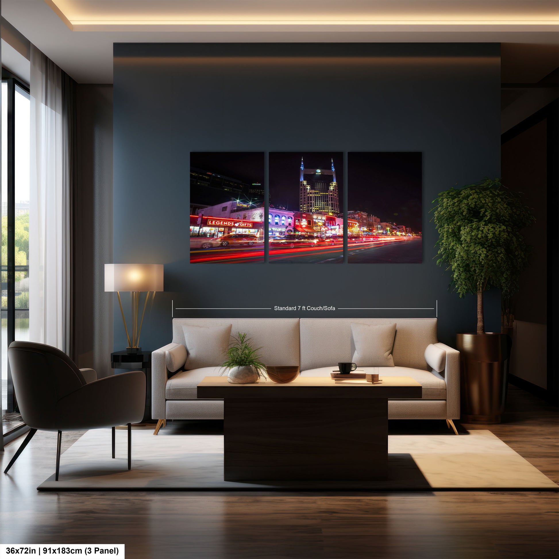 a living room filled with furniture and a painting on the wall