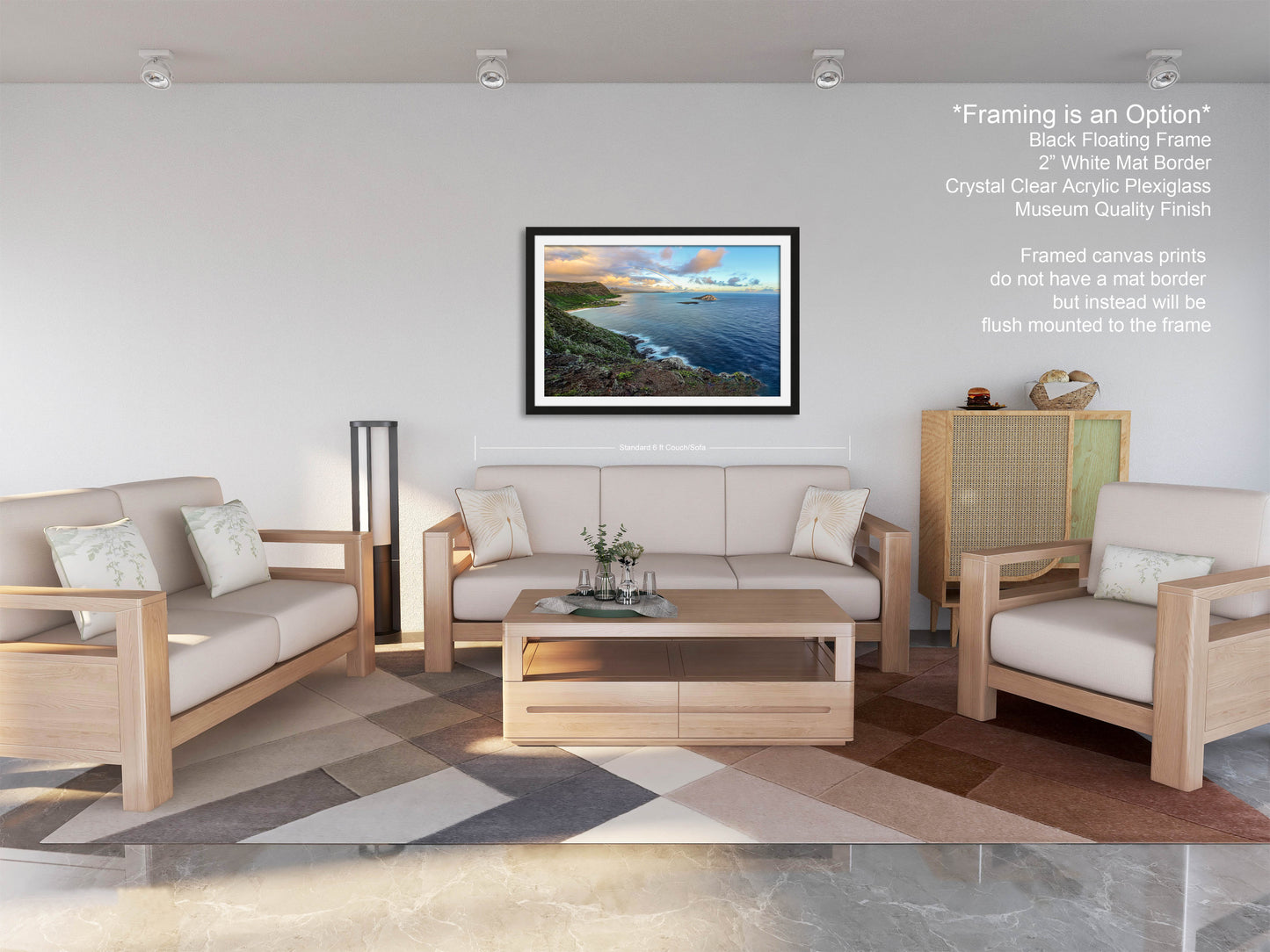 a living room filled with furniture and a painting on the wall